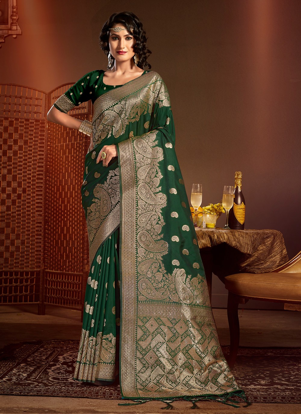 Weaving Work Designs Banarasi Silk Fabric Dark Beige Color Wedding