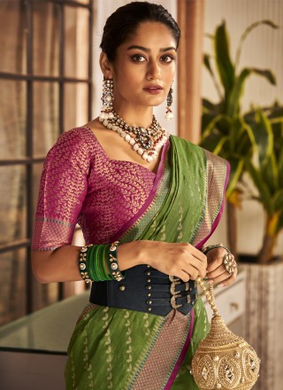 Banarasi Silk Weaving Green Saree