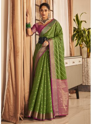 Banarasi Silk Weaving Green Saree