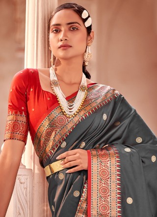 Banarasi Silk Weaving Grey Classic Saree