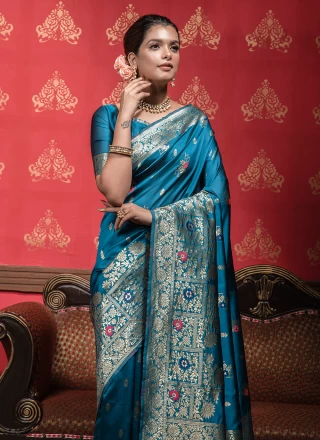 Banarasi Silk Weaving Teal Classic Saree