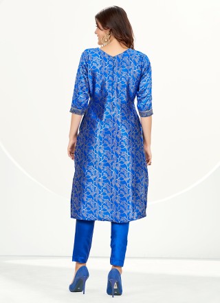 Banarasi Silk Woven Blue Pant Style Suit