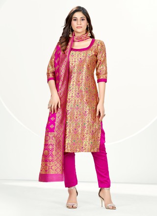 Banarasi Silk Woven Gold Pant Style Suit