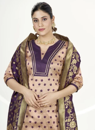 Banarasi Silk Woven Peach Straight Salwar Suit