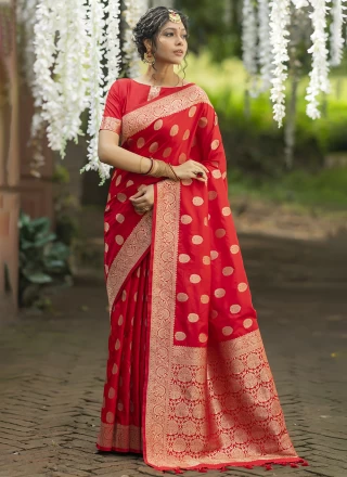 Banarasi Silk Woven Red Trendy Saree