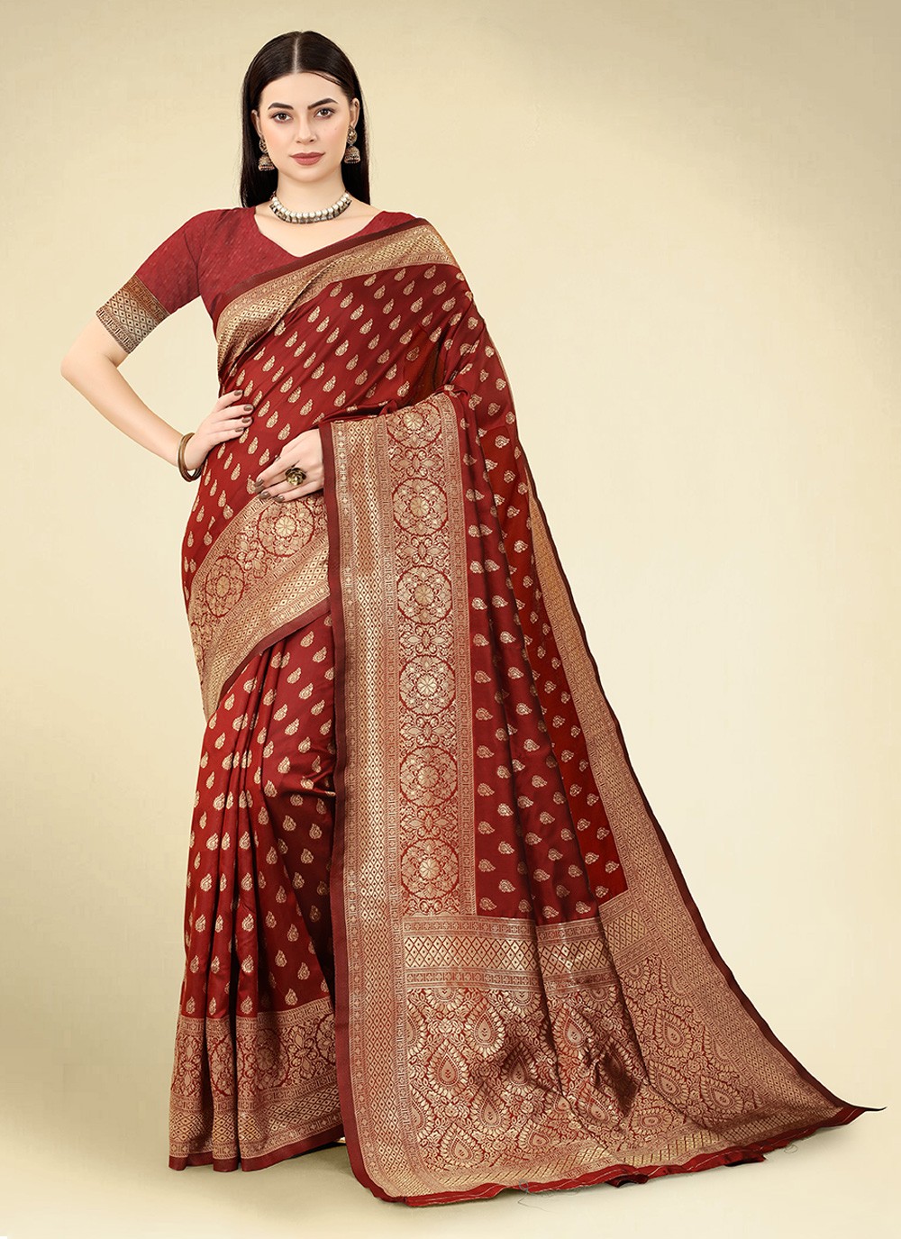 Banarasi Silk Woven Saree in Maroon