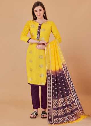 Banarasi Silk Yellow Butta Salwar Kameez