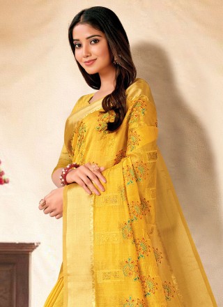 Banarasi Silk Yellow Embroidered Contemporary Saree