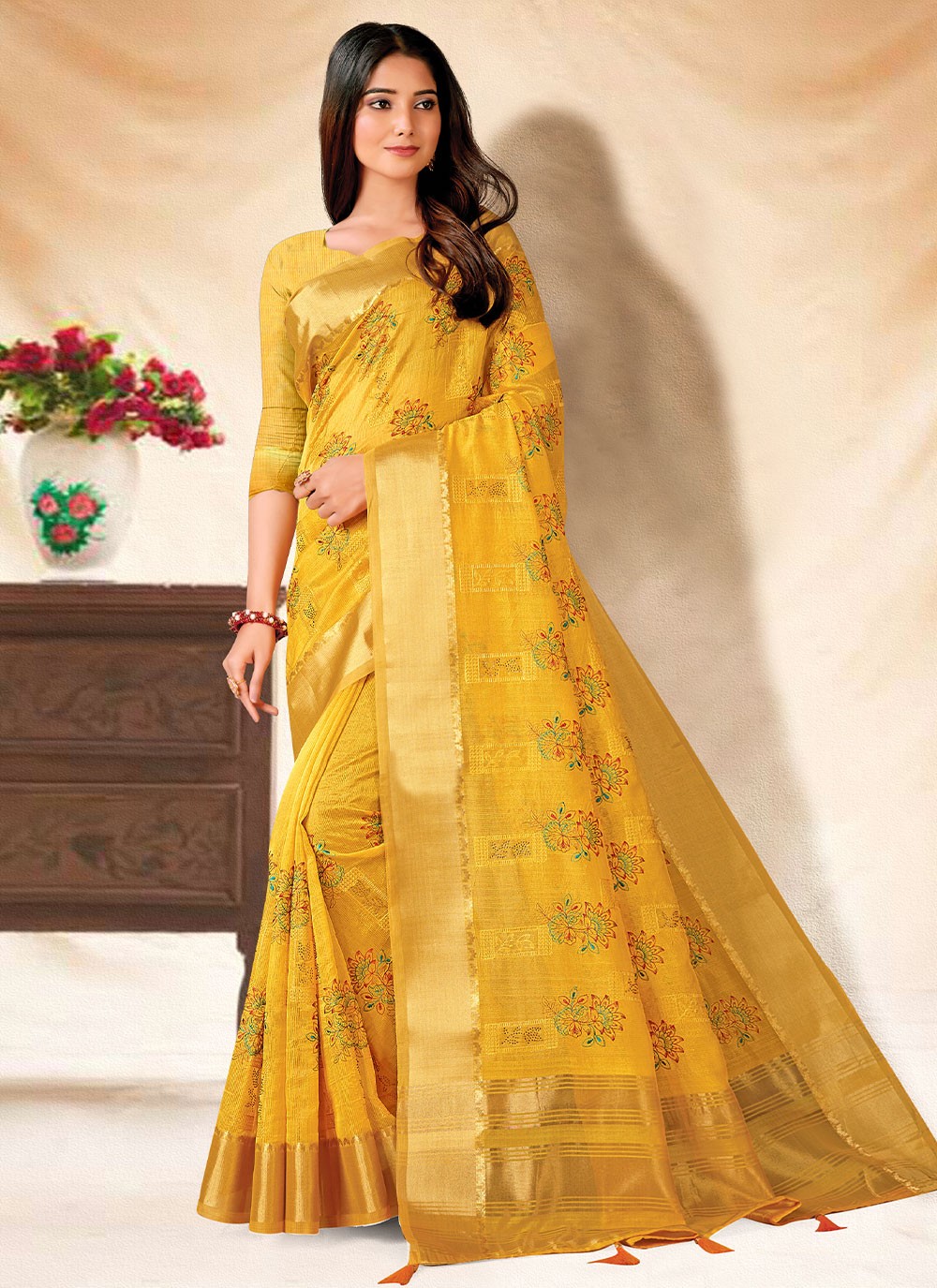 Yellow Colour Banarasi Tissue Silk Saree at Rs 2007.00 | Banarasi Sarees |  ID: 2852826694788