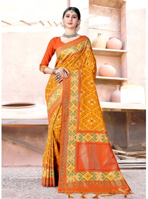 Banarasi Silk Yellow Fancy Bandhani Saree
