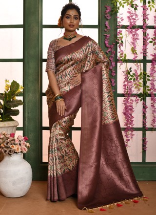 Buy Vivera Women's Art Silk Brown Colour saree with Blouse at Amazon.in