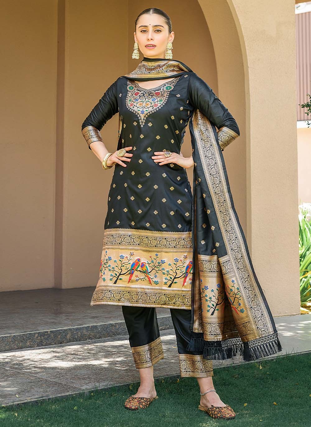 Banarasi Silk Zari Trendy Suit in Black