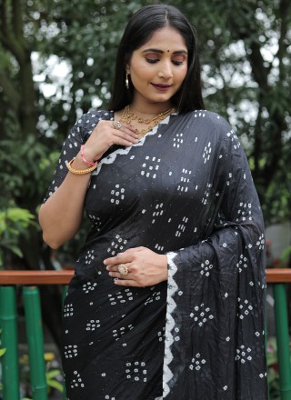Bandhej Silk Saree in Black