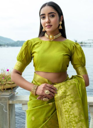 Baronial Green Silk Classic Sari with Woven Work