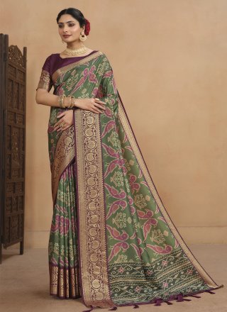 Bedazzling Multi Colour Tussar Silk Classic with Digital Print Work