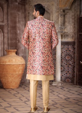 Beige and Maroon Art Silk Thread Work Indo Western