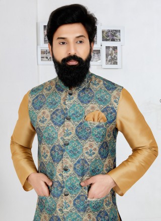 Beige and Multi Colour Color Kurta Payjama With Jacket