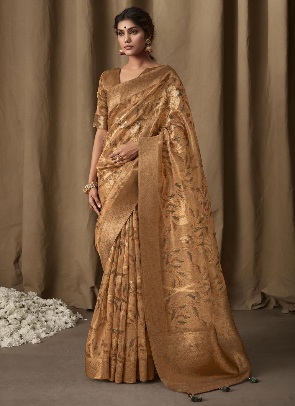 Beige Jacquard Cotton Banarasi Saree – Leemboodi