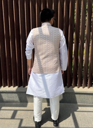 Beige Ceremonial Cotton Nehru Jackets