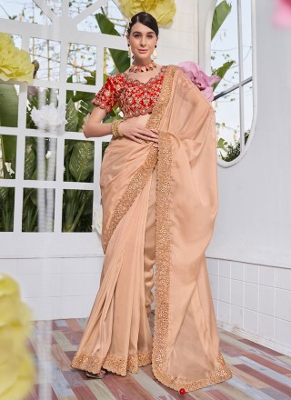 Beige Embroidered Trendy Saree