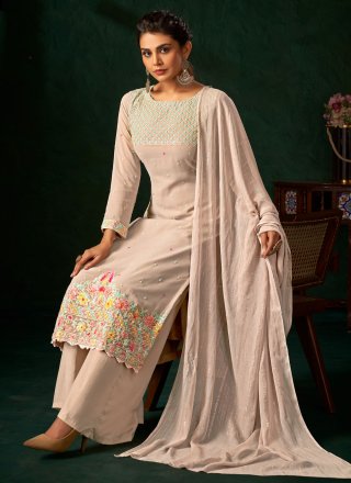 Beige Georgette Embroidered and Sequins Work Palazzo Salwar Suit