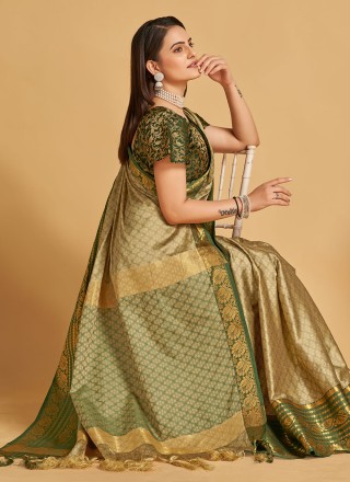 Beige Jacquard Work Trendy Saree