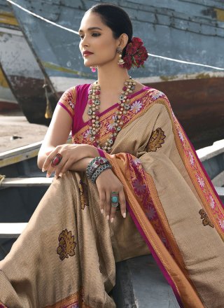 Beige Silk Sangeet Contemporary Style Saree
