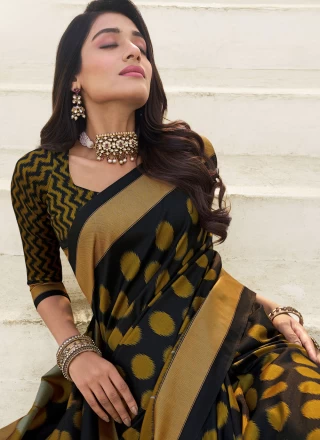 Black and Gold Silk Mehndi Trendy Saree
