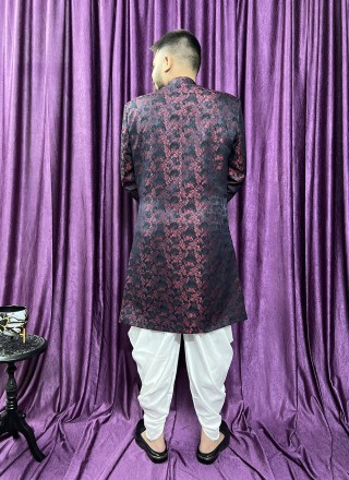 Black and Maroon Reception Jacquard Indo Western