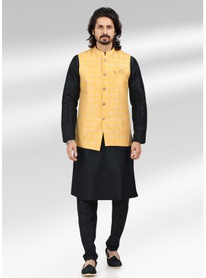 Black and Yellow Banarasi Jacquard Kurta Payjama With Jacket