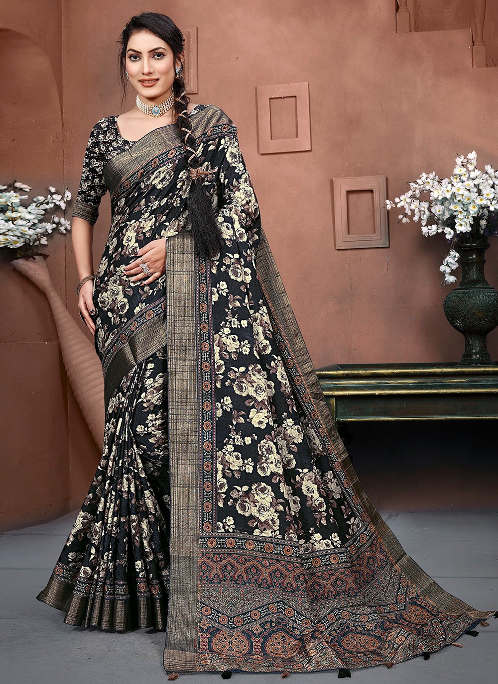 Black Banarasi Silk Classic Saree
