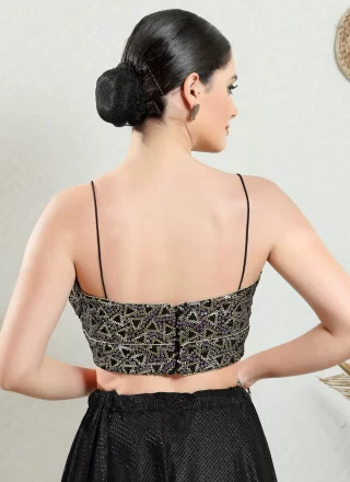 Black Brocade Embroidered and Sequins Work Designer Blouse for Women