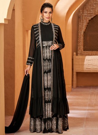 Black Ceremonial Georgette Designer Gown