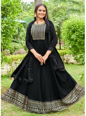 Black Ceremonial Rayon Designer Gown