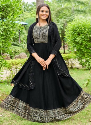 Black Ceremonial Rayon Designer Gown