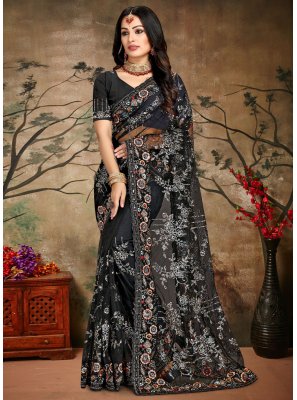 Black Cord Net Saree