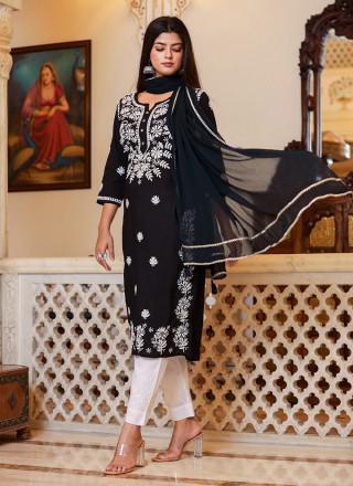 Black Cotton Lucknowi work Readymade Salwar Suit
