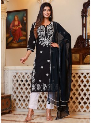 Black Cotton Lucknowi work Readymade Salwar Suit