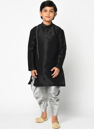 Black Dupion Silk Dhoti Kurta