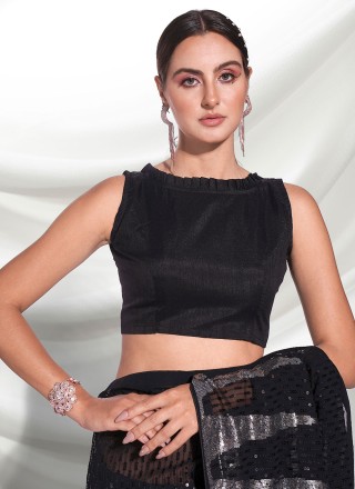 Black Embroidered Party Trendy Saree