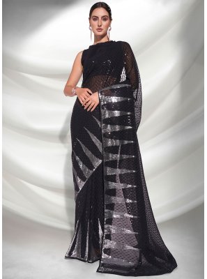 Black Embroidered Party Trendy Saree