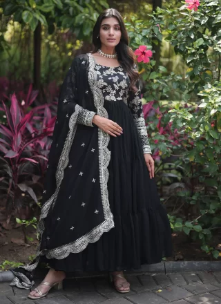 Black Embroidered Readymade Gown