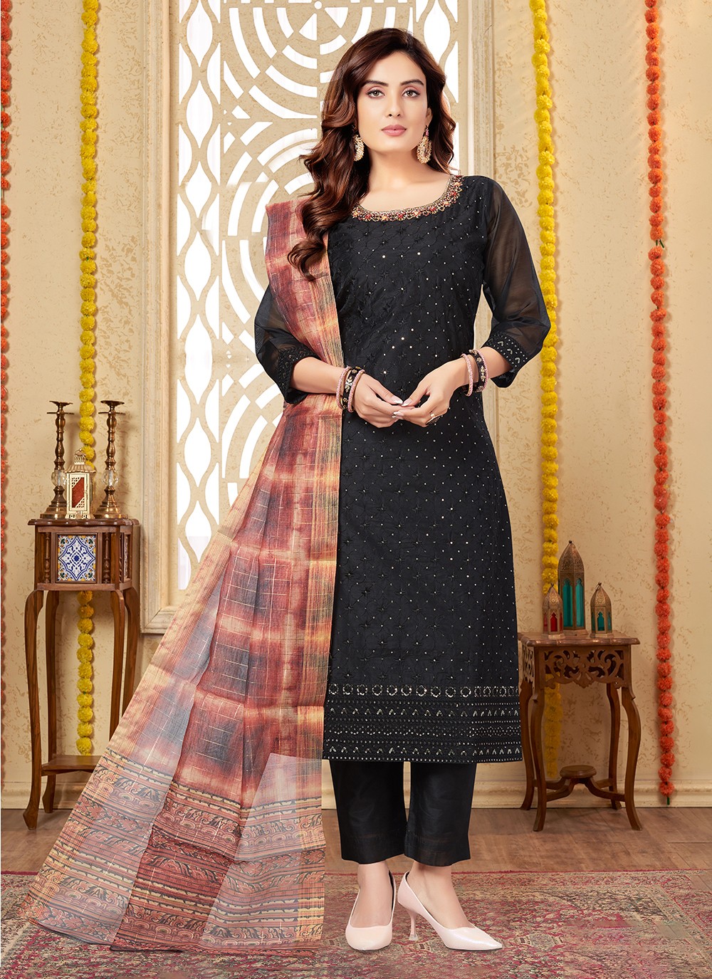 Atasi Women's Designer Anarkali Black Salwar Suit Ethnic Indian Cotton Dress-22  - Walmart.com