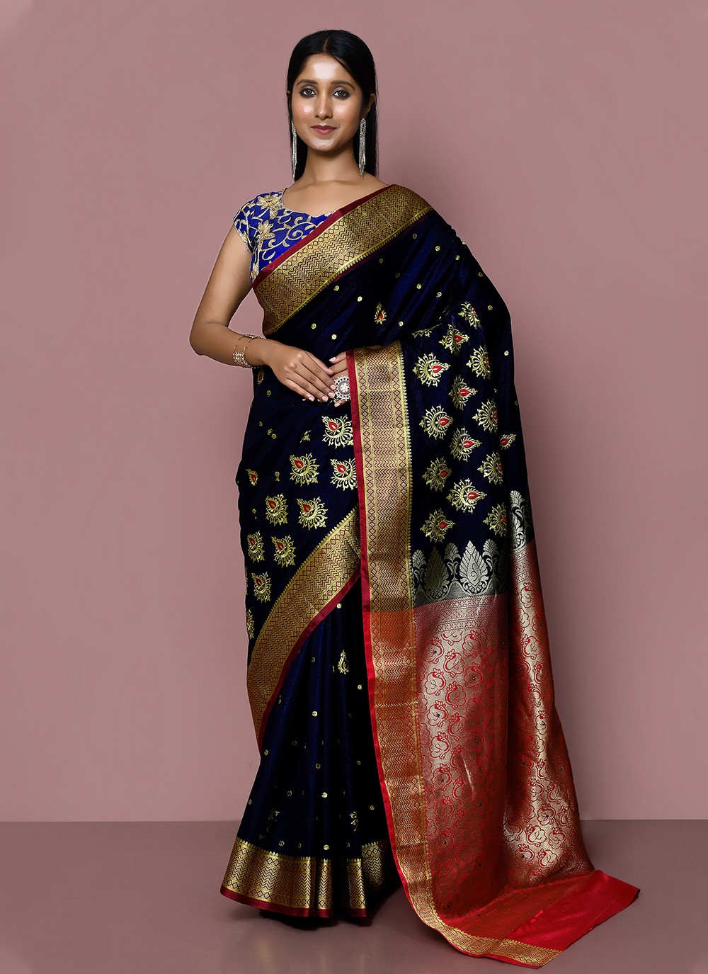 Cream and Black Checks Pure Kanjivaram Silk Saree– Clio Silks