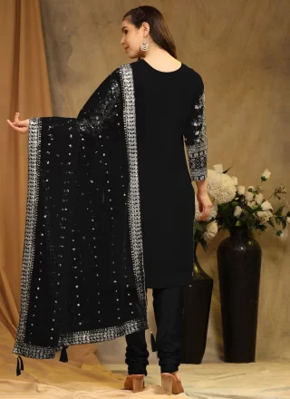 Black Faux Georgette Churidar Suit with Embroidered Work for Ceremonial