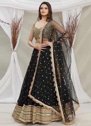Black Georgette Embroidered and Sequins Work Lehenga Choli for Women