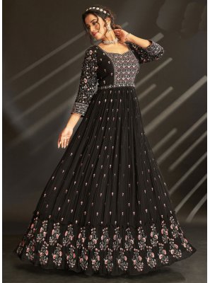 Black Georgette Embroidered Trendy Salwar Kameez
