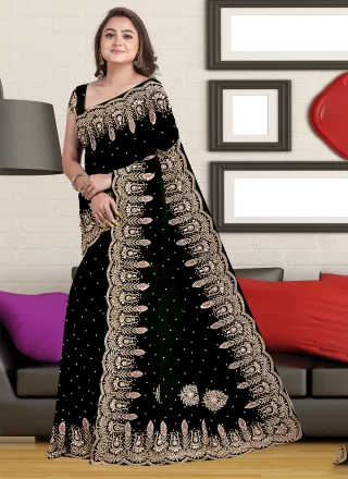 Black Georgette Contemporary Saree with Hand Work for Women