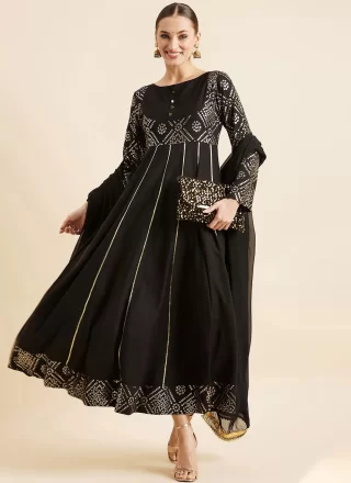 Black Georgette Print Work  Designer Gown for Ceremonial