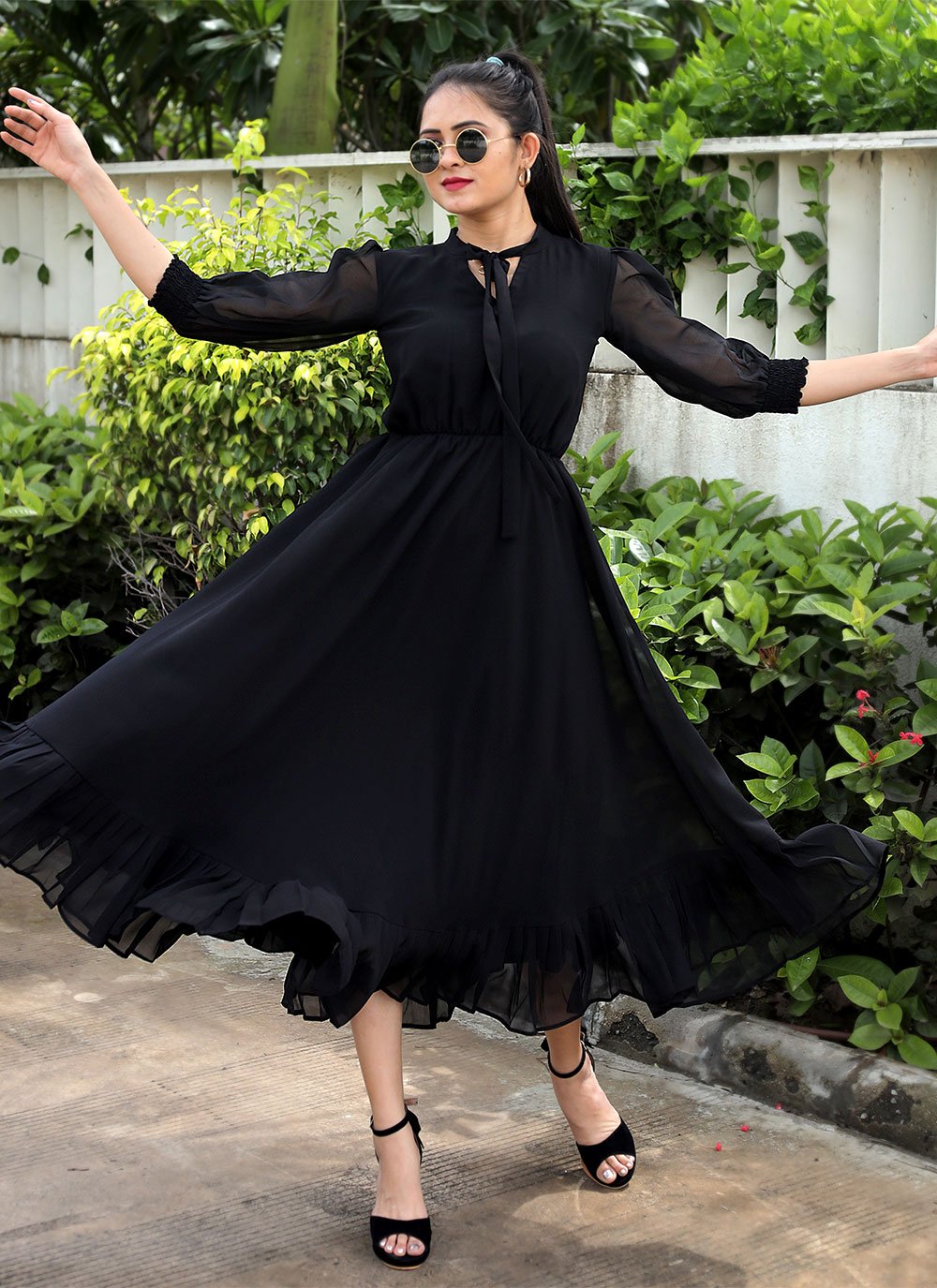 Black georgette dress sale